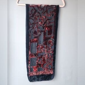 Burnout Velvet Silk Scarf Red Vine Pattern